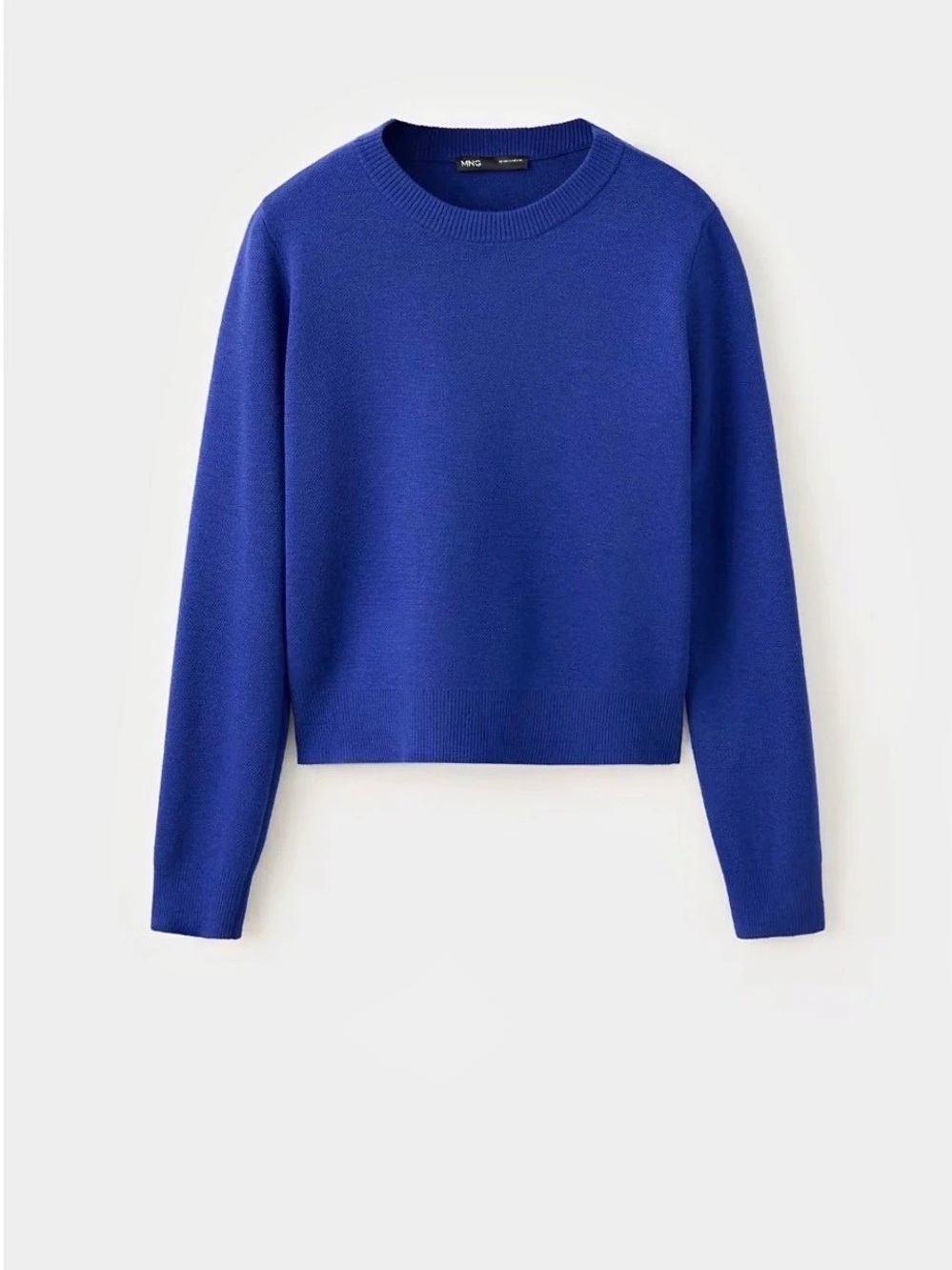Mango Fine-Knit Crew-Neck Sweater Vibrant Blue Size Small New